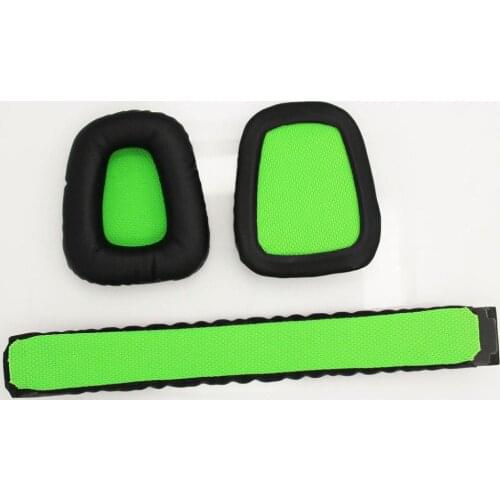 Raze Chimaera Electra Gaming Headphone Replacement Ear Pads Cushions and headband Set (Black leather & Green Mesh)