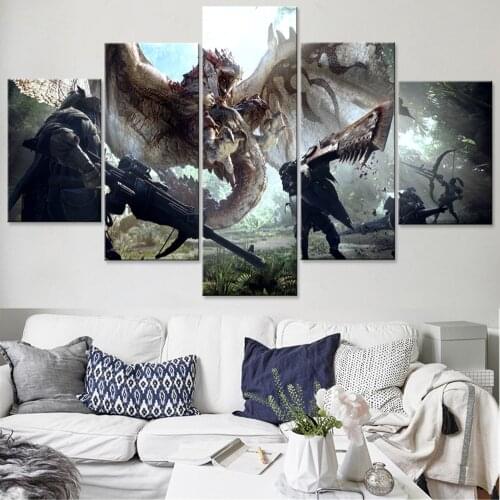 5 Piece Wall Art Canvas Painting Game Poster Heroes Vs Monster Modern Modular Home For Decoration Pictures Living Room