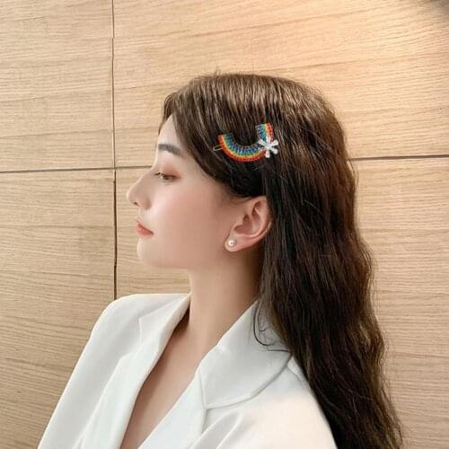 2021 New Fashion Glitter Rhinestone Rainbow Hairpin Girl Exquisite Cute Durable Multicolor Stone Hair Clamp Hair Accessory