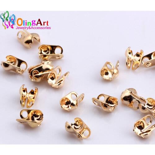 OlingArt 25pcs/lot Metal copper products electroplated KC Gold chain Crimp End Caps For DIY Bracelet necklace Jewelry making