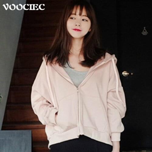 VOOCIEC Autumn Girls' Kawaii Hoodie Slim Sweet Pink Coat Korean Womens Slim And Lovely Sweet Hoodies Women