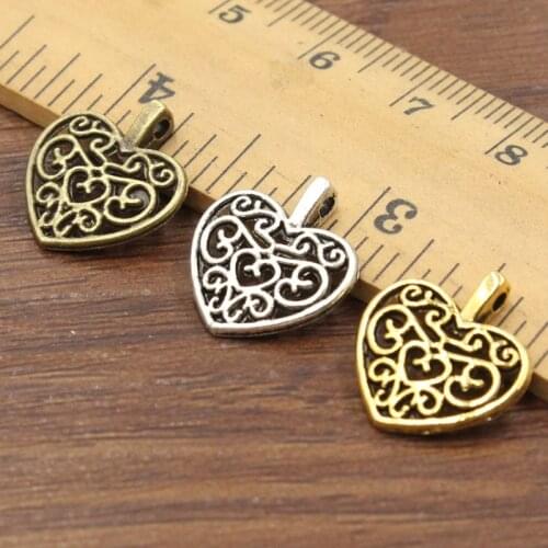 20pcs/lot Heart Zinc Alloy Bronze Antique gold Heart Pendant For Necklace DIY Jewelry Making Accessories 15x16mm Hole:Approx 2mm