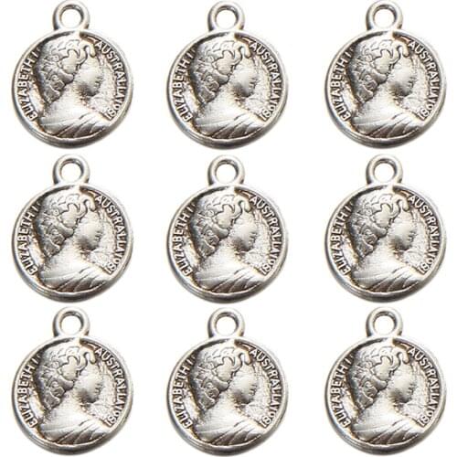 Plated Australian Coin Avatar Pendants Fashion Bohemian New Creative Queen Round Accessories For Jewelry Making