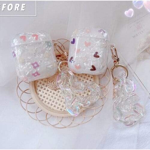 Luxury Cute Pearl Case for Apple Airpods 1 2 3 key Chain Case for AirPods Pro 3 Bluetooth Earphone Accessories Heart Flower
