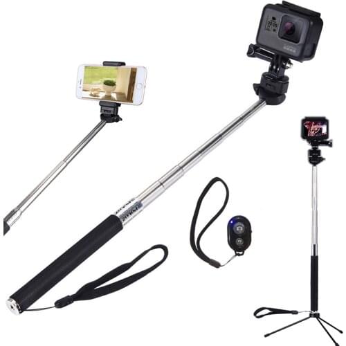 Selfie Stick With Phone Holder Bluetooth Remote for Smartphone Extendable Monopod Tripod adaptor mount for GoPro Hero Cameras