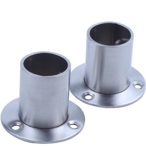 Wardrobe 25mm Tube Stainless Steel Rail Rod End Support Bracket 2pcs