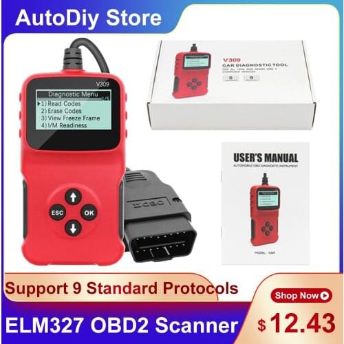 V309 OBD 2 Scanner ELM327 Code Reader Diagnostic Tools Interfance OBDⅡ Car Scan Tool Multi-Languages Read Faults