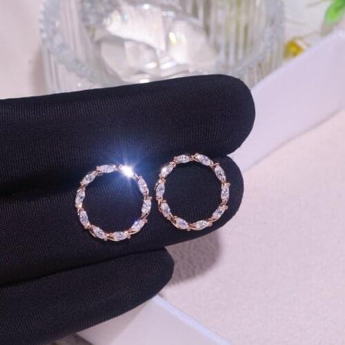 Trendy AAA+ Zircon Geometric Round Stud Earrings For Women Shiny Crystal Circle Stud Ear Jewelry Wedding Party Oorbellen Gifts
