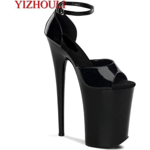 Womens shoes 20cm thin and waterproof platform Roman night club sandals, black banquet super high heel dancing shoes