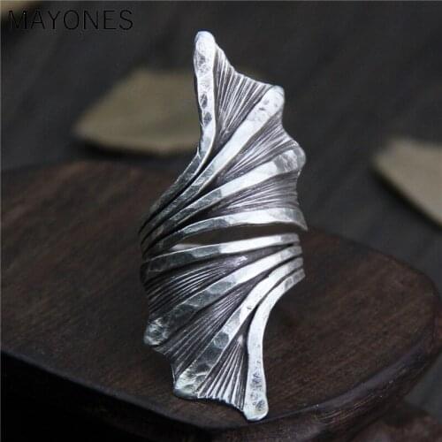 Handmade Exaggerated 100% Real 999 Sterling Silver Large Rings For Women Plant Flower Leaves Shaped Vintage Rings Fine Jewelry