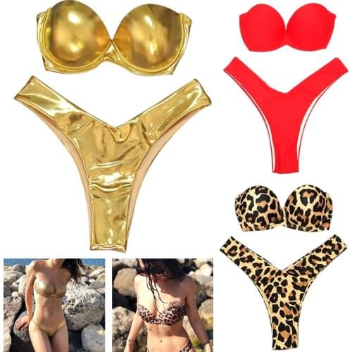 New Fashion Sexy Bandage Bikini Suit for Women Swimsuit Set Summer Women Off Shoulder Triangle Swimwear Push Up Two-Piece Suits