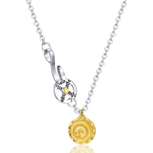 Stainless Steel Gold Eagle Disc Tag Round Punk Rock Pendant Necklace Fashion Jewelry Gift For Him