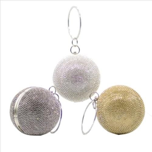 Gold Beaded Women Clutches Bags Diamonds Clutch Fashion Round Lady Evening Bags Crystal Wedding Party Bridal Clutch Purse Wallet