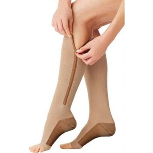 1 Pair Anti Fatigue Calf Compression Sleeve Zipper Socks Womens Slim Sleeping Beauty Leg Prevent Varicose Veins Socks