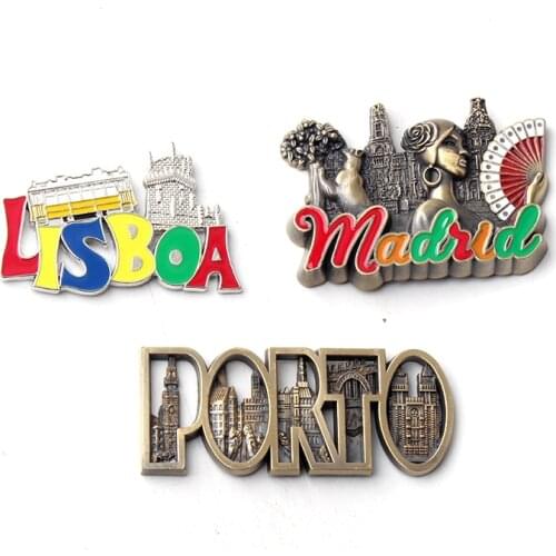 1 Pcs Creative 3D Metal Magnet Fridge Stickers Resin Sticker Fridge Porto Madrid Lisboa Tourist Souvenir Home Supplies Decor