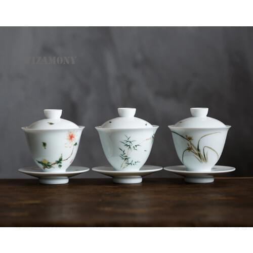 1PCS WIZAMONY Chinese Kung Fu Tea set gaiwan teapot teacups handpainted tea sets Porcelain ceramic gift puer Drinkware