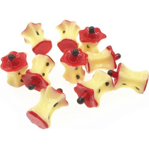 10Pcs Resin Cabochons Artificial Fake Food Miniature Apple Core DIY Embellishment for Scrapbooking Accessories Crafts Supplies