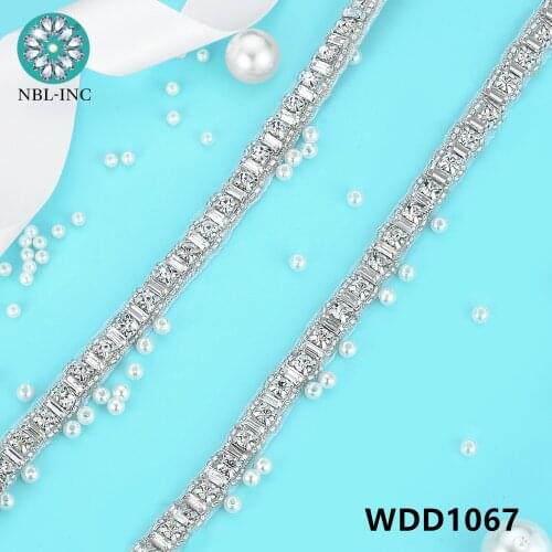 10 yards) Wholesale silver small size crystal rhinestone applique trim beaded iron on for wedding dress WDD1067