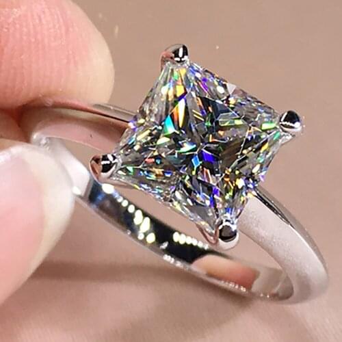 18K Au750 White Gold Women Ring Moissanite Diamonds 1 2 3 4 5 Carat Princess Square Wedding Party Engagement Anniversary Ring