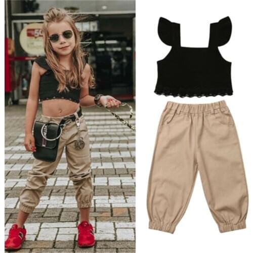Toddler Baby Summer 2020 Kids Clothes Sleeveless T-shirt+Khaki Pants Girls Outfits toddler girl clothes vetement enfant