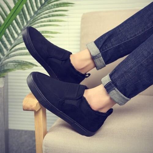 2020 New Winter Black Plus Velvet Warm Cotton Shoes Slip-On Cloth Shoes Zapatos de hombre