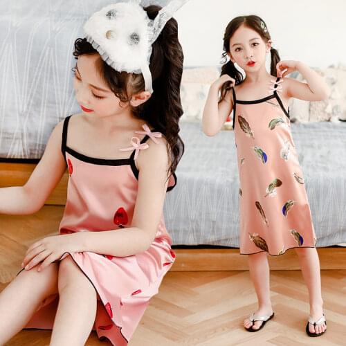 2020 girls dress silk pajamas girls clothing nightgowns girls sleepwear girl costume summer pajamas for girls