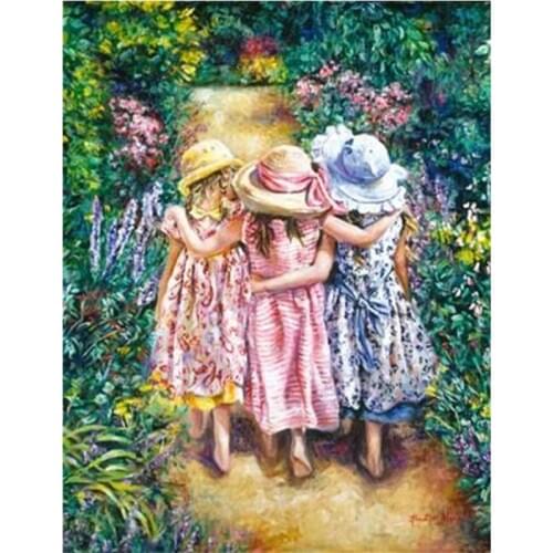 3D DIY Full Diamond painting Round 5D Square Diamond Embroidery Sale Home decoration rhinestones pictures Three little girls