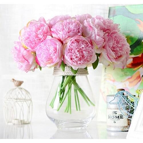 5 Heads 1 Bunch 5 Colors European Artificial Flower Fake Peony Bridal Bouquet Christmas Wedding Party Home Decoration