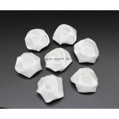 100pcs 1.5" med White Satin Flower hand rolled rosette rose flower Hair Bow Girl Hair Clip, Wedding, Bridal ribbon