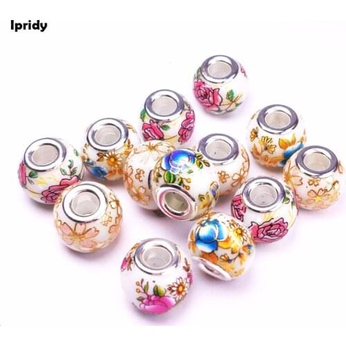 10Pcs/lot Mix Color Japan Style DIY Hand Colorful Drawing Painted Glass Bead Charm Large Hole fit Pandora Jewelry Bracelet