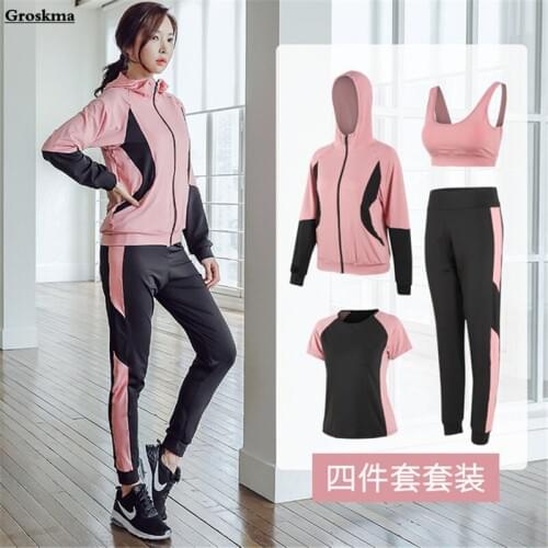 Quick Dry Women Yoga Suits Fitness Gym 4 Piece Set 2021 New Sportswear T Shirt+Bra+Coats+Pants Workout Running Clothes