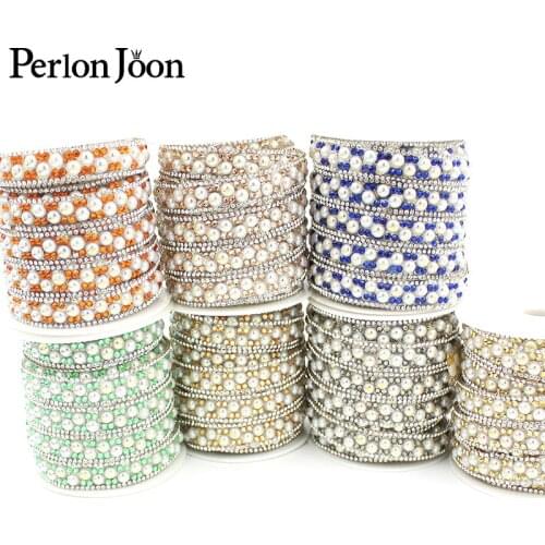 1 yard hot fix color crystal and pearl arranged rhinestone trims ribbon tape Iron on shoes, clothing accessories decoration