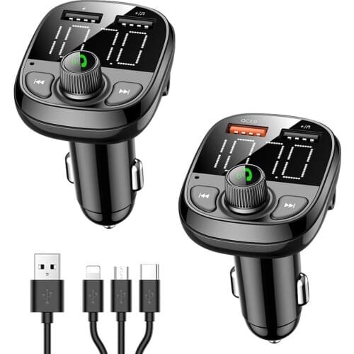 Car Blue.toot5.0 FM Transmitter Wireless Adapter Mic Audio Receiver Auto MP3 Player QC3.0 Dual USB Fast Charger Car Accessories