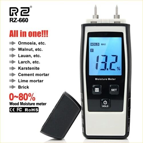 RZ Moisture Meter Digital Wood Moisture Meter 0-80% Wood Working Tester Measuring tool RZ660