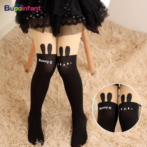 Childrens Kids Girls Cute Pantyhose tight Cartoon cat bunny bear fake knee Tattoo Velvet good elastic Stockings for girl child