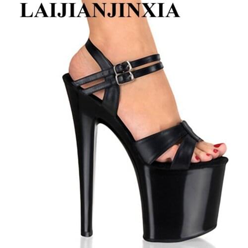 LAIJIANJINXIA 20cm Womens pole dancing and sexy sandals, fish mouth waterproof PU womens shoes, star show interest Dance Shoes