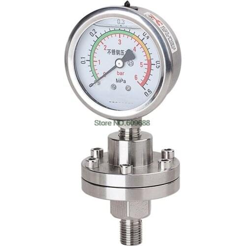 Stainless Steel Pressure Gauge YTP60BF Shock-proof Corrosion Resisting High Temperature Resistance 316L Screw Thread 14*1.5