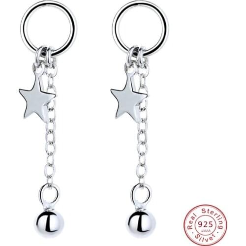 Minimalist Women 925 Sterling Silver Star/Ball Stud Earrings Delicate Tiny Dot Earrings Cartilage Helix Piercing Chain Earrings