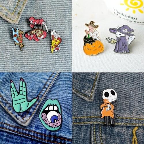 Fashion Metal Animal Brooches Womens Ethnic All Saints' Day Pumpkin Cat Wizard Cat Kitten Badge Alloy Brooches Jewelry for Girls