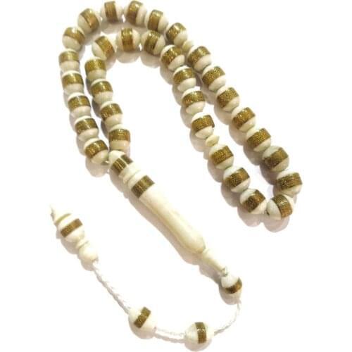 Tasbeeh Tasbih Prayer Beads Muslim Camel Bone Rosary High Quality Brass İnlay İnlaid Tespih 33 Beads Lathe And Handmade