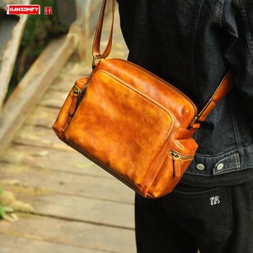 Men Shoulder Messenger Bag Mens Leather Casual Retro Male Small Bag Trend Function Wind Camera Bags The First Layer of Leather