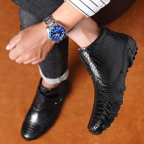 Men Boots Crocodile Leather Casual Shoes Leather Ankle Boots Autumn Winter Cotton Boots Big Size 47