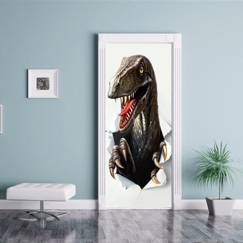 77x200cm Creative Animal Dinosaur Door Stickers Painting Wallpaper Poster Wall Sticker Bedroom Living Room Home Decoration