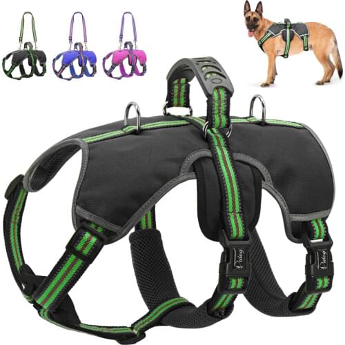 Nylon Reflective Large Dog Harness Vest Leash No Pull Dog Harness For Medium Large Dogs Outdoor Hiking Harnesses With Handle