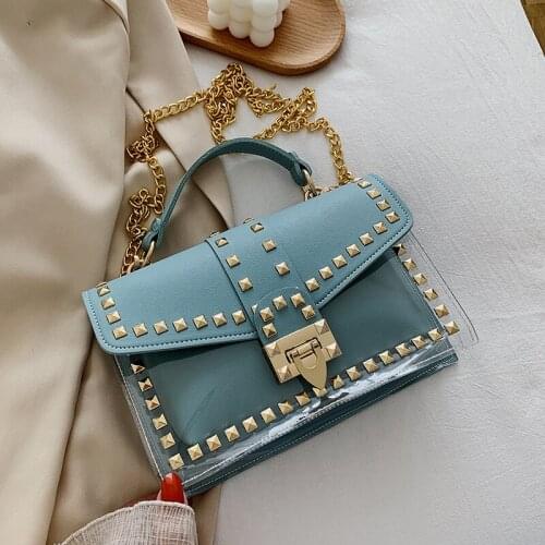 2021 New Candy Color Soft Pu Leather and Transparent Pvc Women Bags Holiday Chains Small Handbags Quality Shoulder Bags