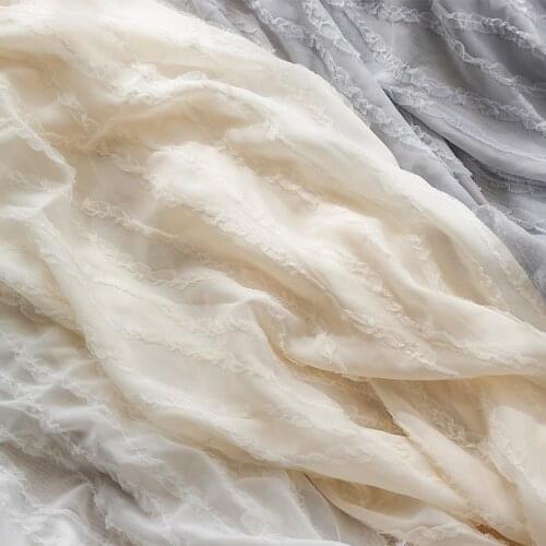 New Chiffon Stripe Wave Embroidered Fabric Hook Embroidered Mesh Gauze Fabric For Wedding Dress Clothing,By The Meter