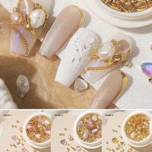 Opal Rhinestone Nail Drill Nail Gem Studs Manicure Nail Pearls Jewelry Beauty DIY Decoration 3D Aurora Heart Beaded Mix Nail