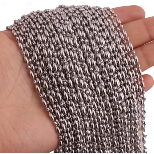 1.5/2/2.4/3.2mmBuckle New Stainless Steel Silver Color Rice Ball Chain Necklace 10/20/50/100pcs/Lot DIY Wholesale Jewelry 16-40"