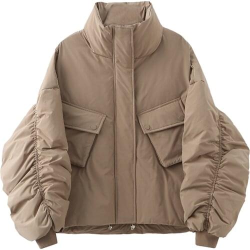2021 Winter Down Coat Women Short Warm Female Parkas Casual Bread Loose Korean 90% White Duck Down Jacket Pocket Outwear khaki