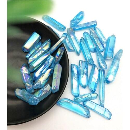 Drop Shipping 50g Electroplated Light Blue Titanium Aura Lemurian Seed Quartz Crystal Point Stones Natural Stones and Crystals